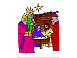 Wise Men or Kings present gifts to baby Jesus